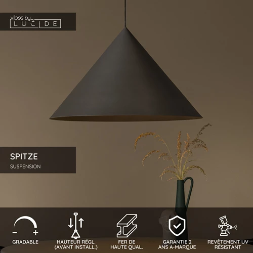 Lucide SPITZE - Suspension - Ø 60 cm - 1xE27 - Gris | Vibes - USP